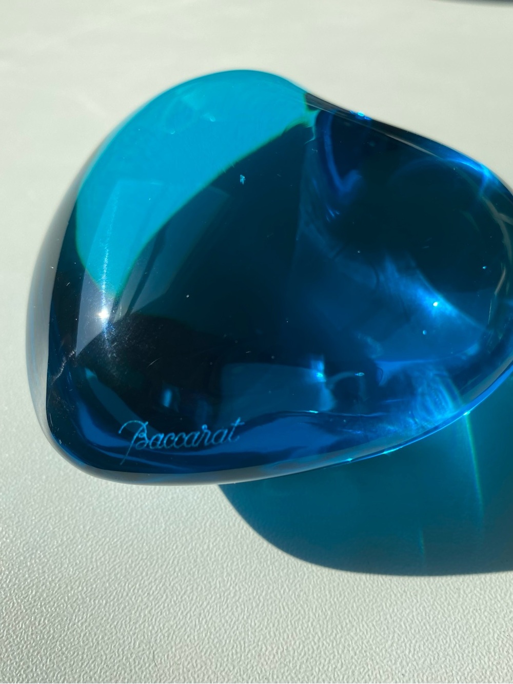 Baccarat Blue Glass Heart Paperweight